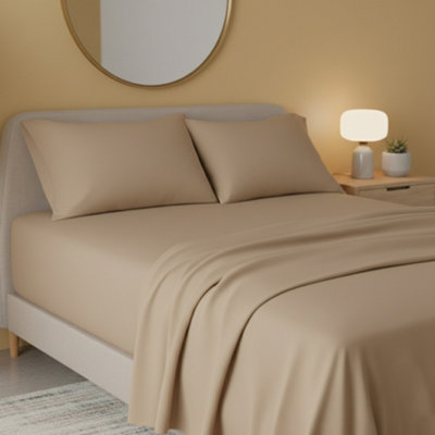 Flannelette Flat Sheet Soft Brushed Cotton Bedding For Warmth Comfort Beige from B&Q