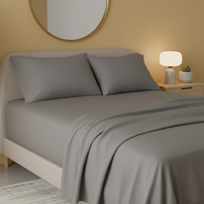 Flannelette Flat Sheet Soft Brushed Cotton Bedding For Warmth Comfort Grey from B&Q