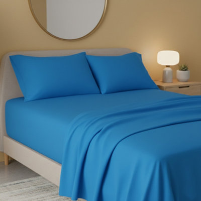 Flannelette Flat Sheet Soft Brushed Cotton Bedding For Warmth Comfort Teal from B&Q