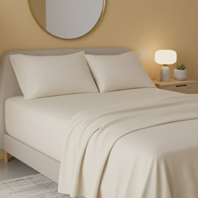 Flannelette Flat Sheet Soft Brushed Cotton Bedding For Warmth Comfort Cream from B&Q