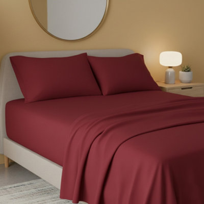 Flannelette Flat Sheet Soft Brushed Cotton Bedding For Warmth Comfort Red from B&Q