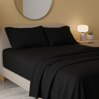 Flannelette Flat Sheet Soft Brushed Cotton Bedding For Warmth Comfort Black from B&Q