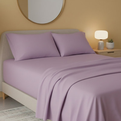 Flannelette Flat Sheet Soft Brushed Cotton Bedding For Warmth Comfort Lilac from B&Q