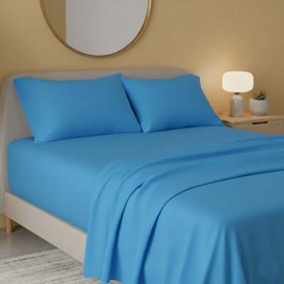 Flannelette Flat Sheet Soft Brushed Cotton Bedding For Warmth Comfort Blue from B&Q