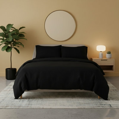 Flannelette Cotton Duvet Cover Set Soft Brushed Warm Bedding Set Black from B&Q
