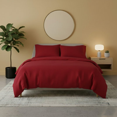 Flannelette Cotton Duvet Cover Set Soft Brushed Warm Bedding Set Red from B&Q