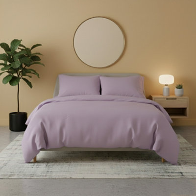 Flannelette Cotton Duvet Cover Set Soft Brushed Warm Bedding Set Lilac from B&Q