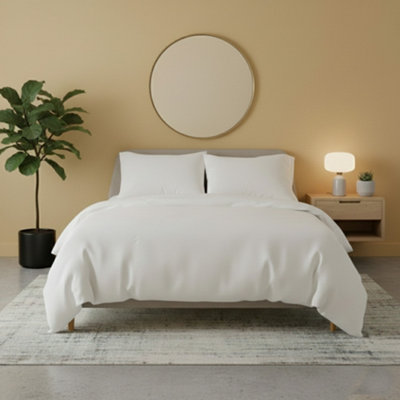 Flannelette Cotton Duvet Cover Set Soft Brushed Warm Bedding Set White from B&Q