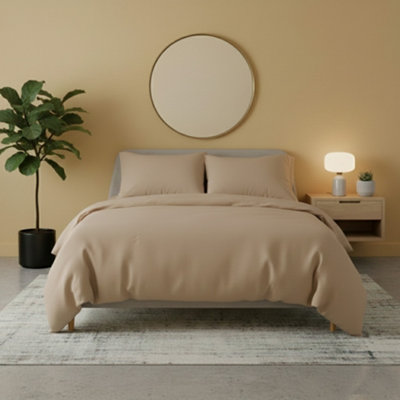 Flannelette Cotton Duvet Cover Set Soft Brushed Warm Bedding Set Beige from B&Q