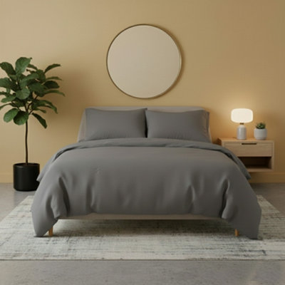 Flannelette Cotton Duvet Cover Set Soft Brushed Warm Bedding Set Grey from B&Q