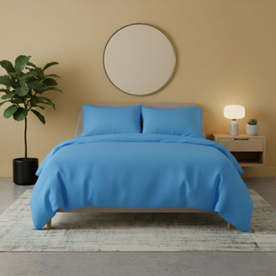 Flannelette Cotton Duvet Cover Set Soft Brushed Warm Bedding Set Blue from B&Q