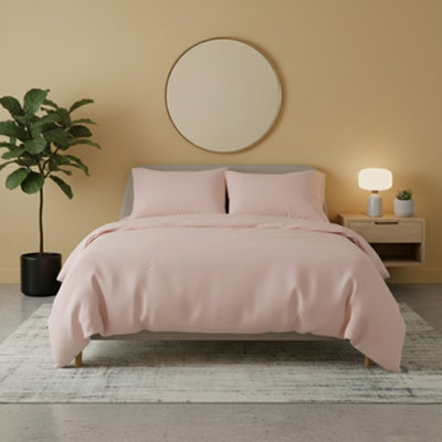 Flannelette Cotton Duvet Cover Set Soft Brushed Warm Bedding Set Pink from B&Q