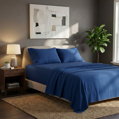 Soft Plain Brushed Cotton Fitted Flat Sheet Matching Pillowcases Set Teal from B&Q