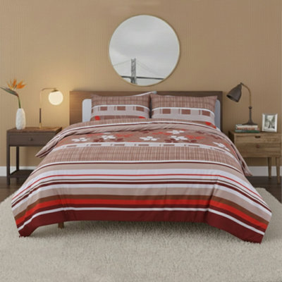 Floral Stripe Complete Bedding Set Duvet Cover Pillowcase Fitted Sheet Multi from B&Q