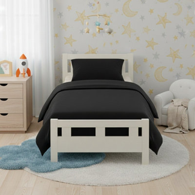 Flannelette Cotton Cot Bed Duvet Cover Set Brushed Warm Bedding Set Black from B&Q
