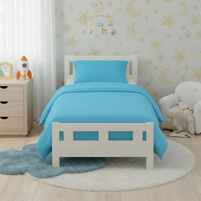 Flannelette Cotton Cot Bed Duvet Cover Set Brushed Warm Bedding Set Blue from B&Q