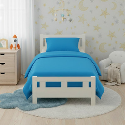 Flannelette Cotton Cot Bed Duvet Cover Set Brushed Warm Bedding Set Teal from B&Q