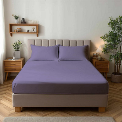 Microfibre Soft Touch Fitted Sheet 25Cm Skirt Plain Dyed Bed Linen Lilac from B&Q