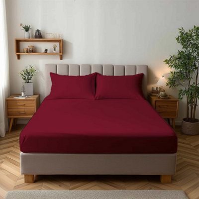 Microfibre Soft Touch Fitted Sheet 25Cm Skirt Plain Dyed Bed Linen Red from B&Q