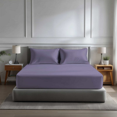 Microfibre Soft Touch Fitted Sheet 40Cm Extra Deep Skirt Plain Dyed Bed Linen Lilac from B&Q
