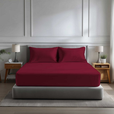 Microfibre Soft Touch Fitted Sheet 40Cm Extra Deep Skirt Plain Dyed Bed Linen Red from B&Q