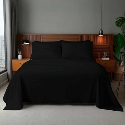 Microfibre Soft Touch Flat Sheet Plain Dyed Bed Linen Black from B&Q