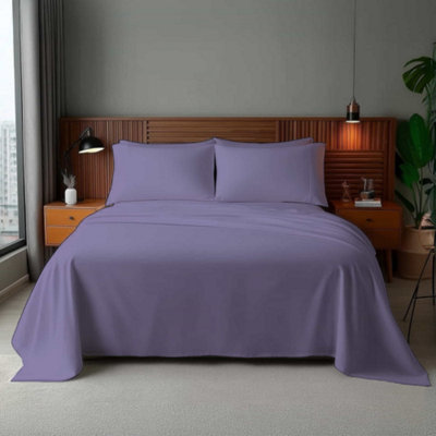 Microfibre Soft Touch Flat Sheet Plain Dyed Bed Linen Lilac from B&Q