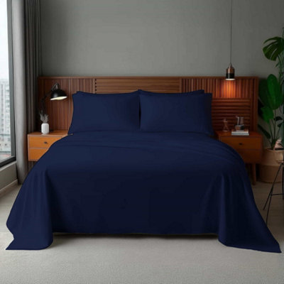 Microfibre Soft Touch Flat Sheet Plain Dyed Bed Linen Navy from B&Q