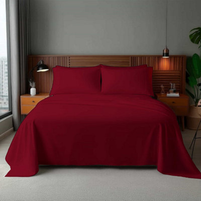 Microfibre Soft Touch Flat Sheet Plain Dyed Bed Linen Red from B&Q