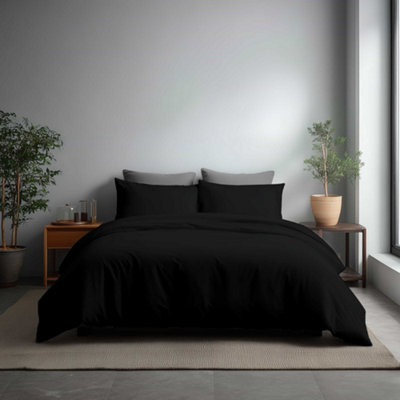 Microfibre Soft Touch Duvet Cover And Pillowcase/s Set Bed Linen Black from B&Q