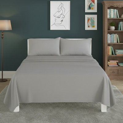 Easy Care Flat Bed Sheet Polycotton Durable Low Maintenance Bedding Silver from B&Q