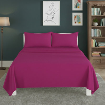 Easy Care Flat Bed Sheet Polycotton Durable Low Maintenance Bedding Fuchsia from B&Q