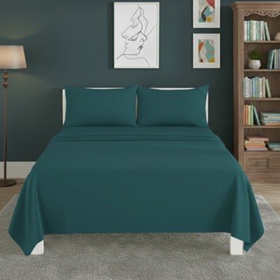 Easy Care Flat Bed Sheet Polycotton Durable Low Maintenance Bedding Teal from B&Q