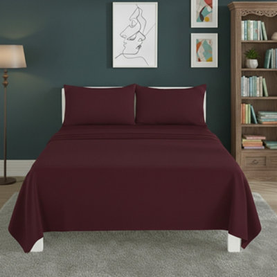Easy Care Flat Bed Sheet Polycotton Durable Low Maintenance Bedding Wine from B&Q