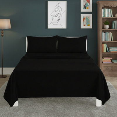 Easy Care Flat Bed Sheet Polycotton Durable Low Maintenance Bedding Black from B&Q