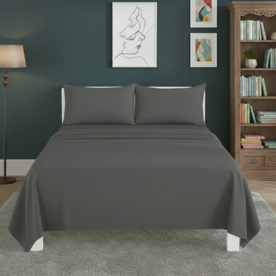 Easy Care Flat Bed Sheet Polycotton Durable Low Maintenance Bedding Grey from B&Q