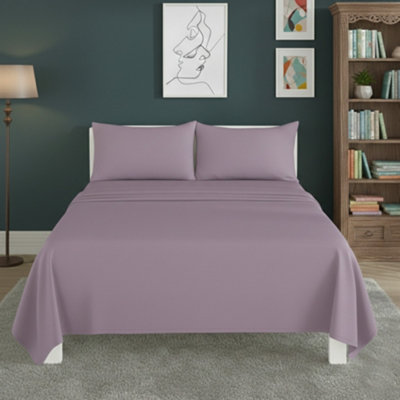 Easy Care Flat Bed Sheet Polycotton Durable Low Maintenance Bedding Lilac from B&Q