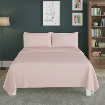 Easy Care Flat Bed Sheet Polycotton Durable Low Maintenance Bedding Pink from B&Q