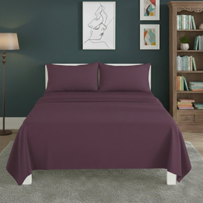 Easy Care Flat Bed Sheet Polycotton Durable Low Maintenance Bedding Plum from B&Q