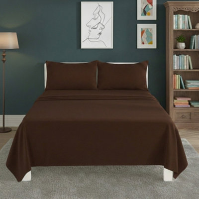 Easy Care Flat Bed Sheet Polycotton Durable Low Maintenance Bedding Brown from B&Q