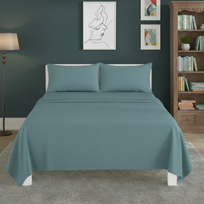 Easy Care Flat Bed Sheet Polycotton Durable Low Maintenance Bedding Duck Egg Blue from B&Q