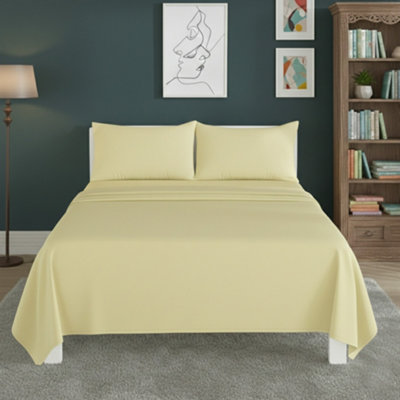 Easy Care Flat Bed Sheet Polycotton Durable Low Maintenance Bedding Lemon from B&Q
