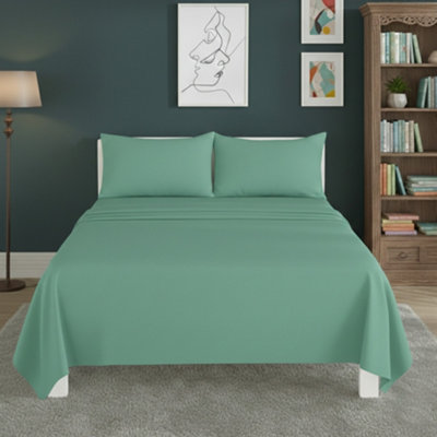 Easy Care Flat Bed Sheet Polycotton Durable Low Maintenance Bedding Mint from B&Q