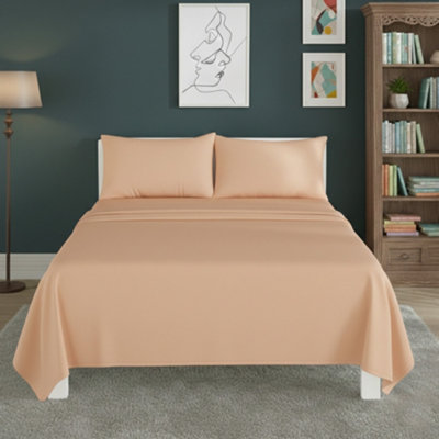 Easy Care Flat Bed Sheet Polycotton Durable Low Maintenance Bedding Peach from B&Q