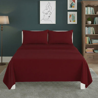 Easy Care Flat Bed Sheet Polycotton Durable Low Maintenance Bedding Red from B&Q