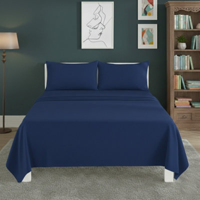 Easy Care Flat Bed Sheet Polycotton Durable Low Maintenance Bedding Blue from B&Q