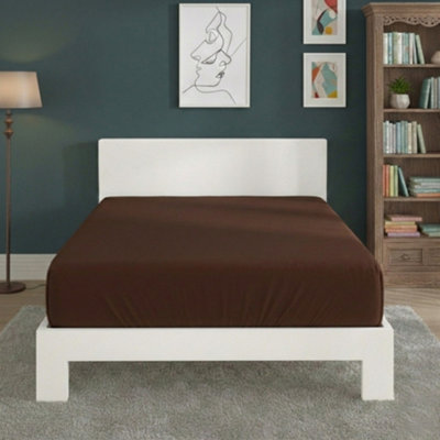 Polycotton Fitted Sheet Extra Deep 40Cm Skirt Easy Care Brown from B&Q