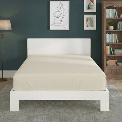 Polycotton Fitted Sheet Extra Deep 40Cm Skirt Easy Care Cream from B&Q