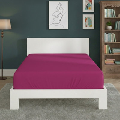 Polycotton Fitted Sheet Extra Deep 40Cm Skirt Easy Care Fuchsia from B&Q