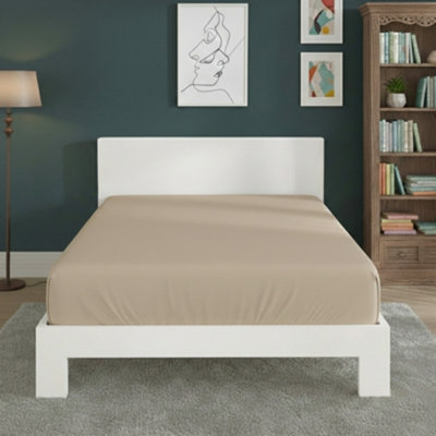 Polycotton Fitted Sheet Extra Deep 40Cm Skirt Easy Care Beige from B&Q